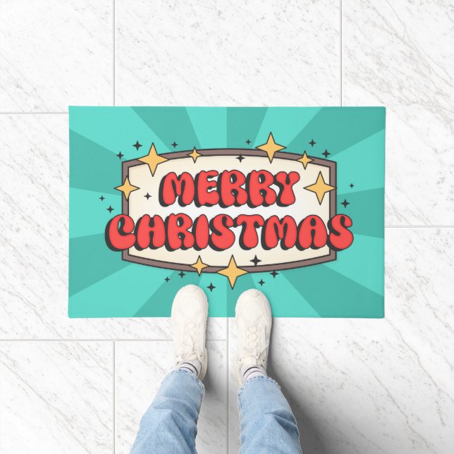 Retro groovy merry christmas text  doormat (Indoor)