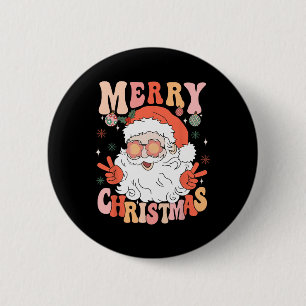 Retro Groovy Merry Christmas Trendy Santa Claus Ho 6 Cm Round Badge