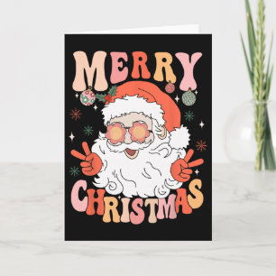 Retro Groovy Merry Christmas Trendy Santa Claus Ho Card