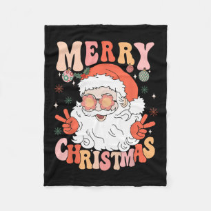 Retro Groovy Merry Christmas Trendy Santa Claus Ho Fleece Blanket