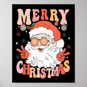 Retro Groovy Merry Christmas Trendy Santa Claus Ho Poster