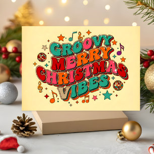 Retro Groovy Merry Christmas Vibes Holiday Card