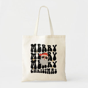 Retro Groovy Merry Christmas Xmas Lights Santa Tote Bag