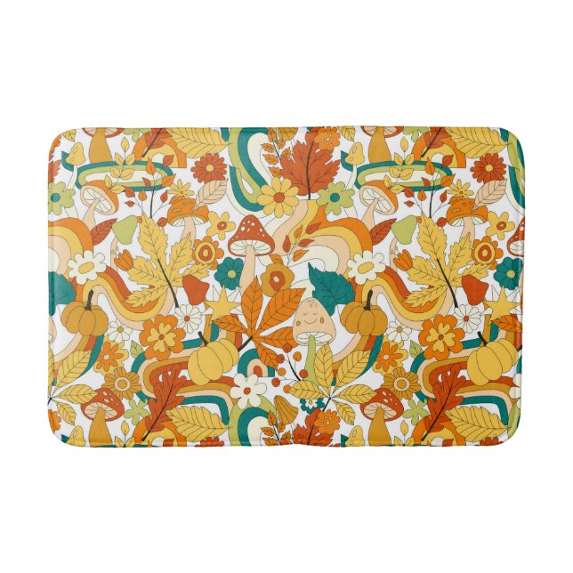 Retro Groovy Mushroom Flower Pattern Bath Mat (Front)