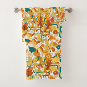 Retro Groovy Mushroom Flower Pattern Bath Towel Set
