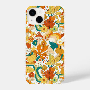 Retro Groovy Mushroom Flower Pattern iPhone 14 Case