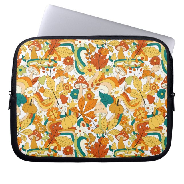 Retro Groovy Mushroom Flower Pattern Laptop Sleeve (Front)