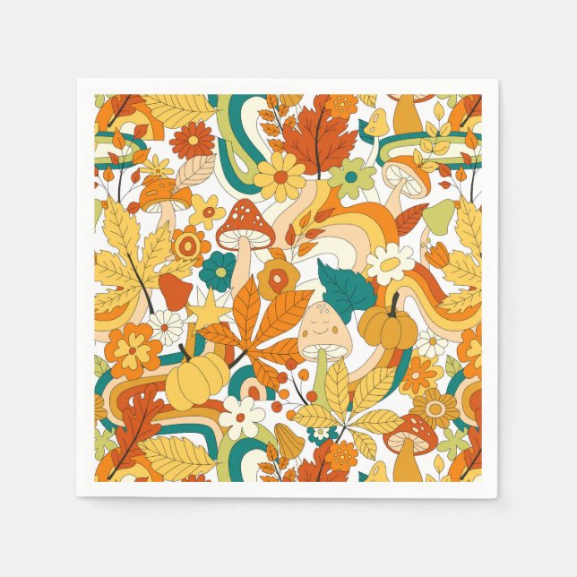 Retro Groovy Mushroom Flower Pattern Napkin (Front)