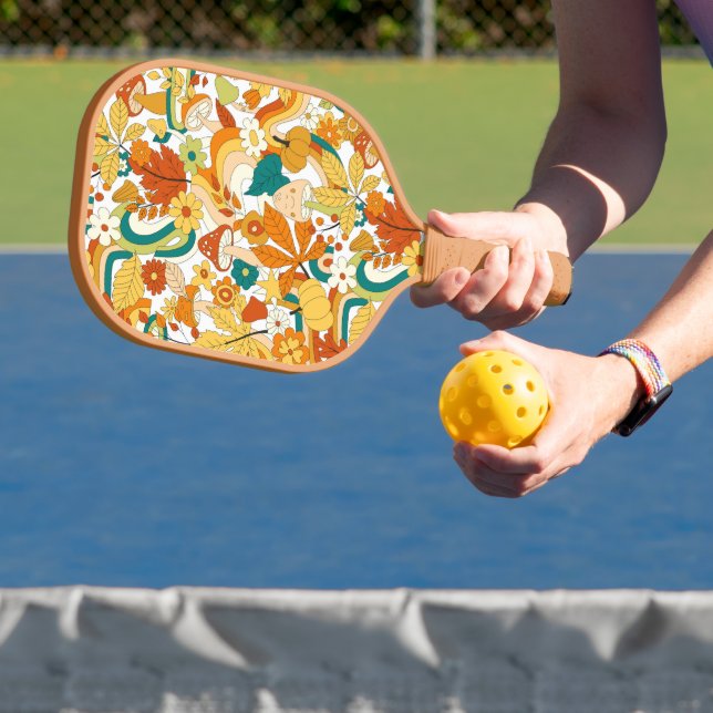 Retro Groovy Mushroom Flower Pattern Pickleball Paddle (Insitu)