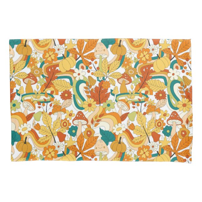 Retro Groovy Mushroom Flower Pattern Pillowcase (Front)
