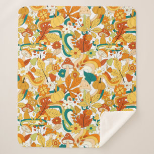 Retro Groovy Mushroom Flower Pattern Sherpa Blanket