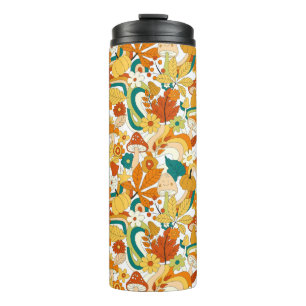 Retro Groovy Mushroom Flower Pattern Thermal Tumbler