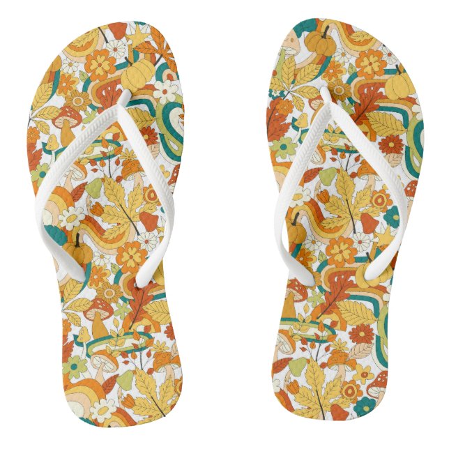 Retro Groovy Mushroom Flower Pattern Thongs (Footbed)