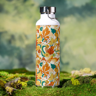 Retro Groovy Mushroom Flower Pattern Water Bottle