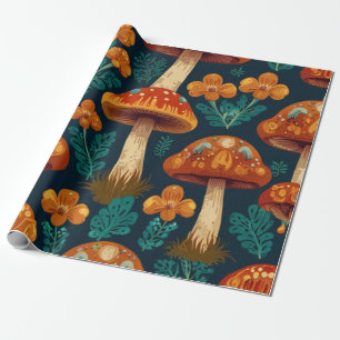 Retro Groovy Mushroom Flower Pattern Wrapping Paper