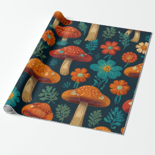 Retro Groovy Mushroom Flower Pattern Wrapping Paper