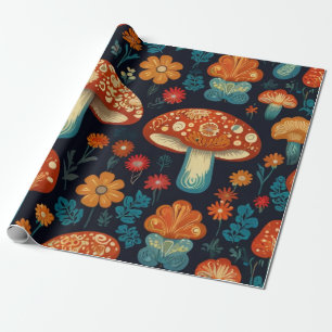 Retro Groovy Mushroom Flower Pattern Wrapping Paper