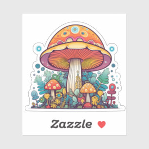 Retro Groovy Mushroom Orange Teal 