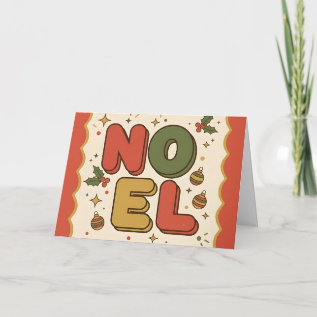 Retro Groovy Noel Merry Christmas Holiday Card (Front)