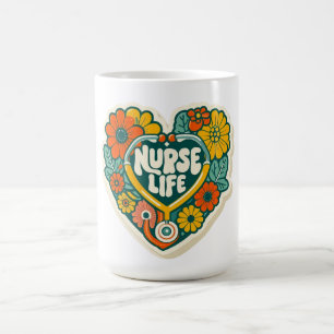 Retro Groovy Nurse Life Sticker - Floral Stethosco Coffee Mug