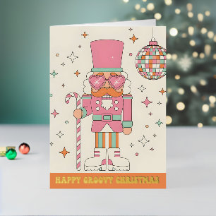 Retro Groovy Nutcracker Merry Christmas Foil Holiday Card