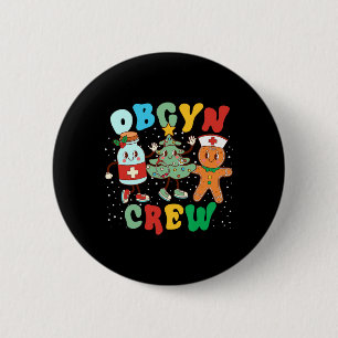 Retro Groovy Obgyn Crew Christmas Tree Latte Drink 6 Cm Round Badge