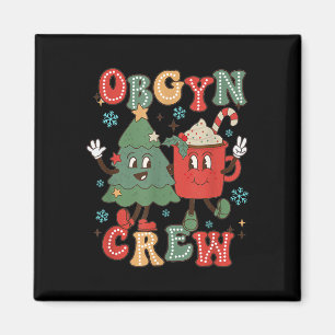 Retro Groovy Obgyn Crew Christmas Tree Latte Drink Magnet