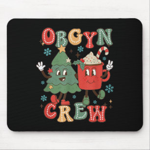 Retro Groovy Obgyn Crew Christmas Tree Latte Drink Mouse Pad