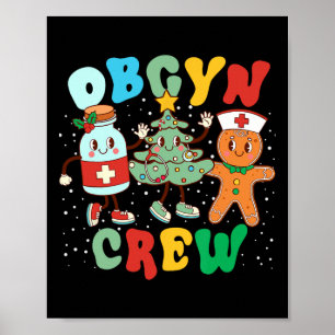 Retro Groovy Obgyn Crew Christmas Tree Latte Drink Poster