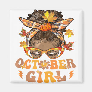 Retro Groovy October Girl Messy Bun Halloween Than Magnet