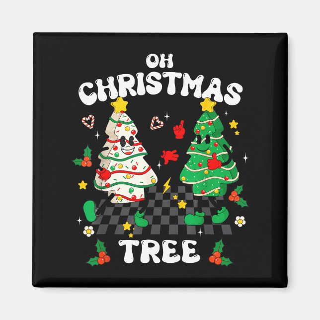 Retro Groovy Oh Christmas Tree Cake Pajamas Xmas K Magnet (Front)