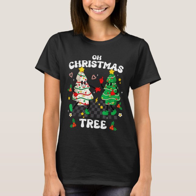 Retro Groovy Oh Christmas Tree Cake Pajamas Xmas K T-Shirt (Front)