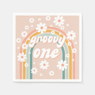 Retro Groovy One Boho First Birthday Napkin
