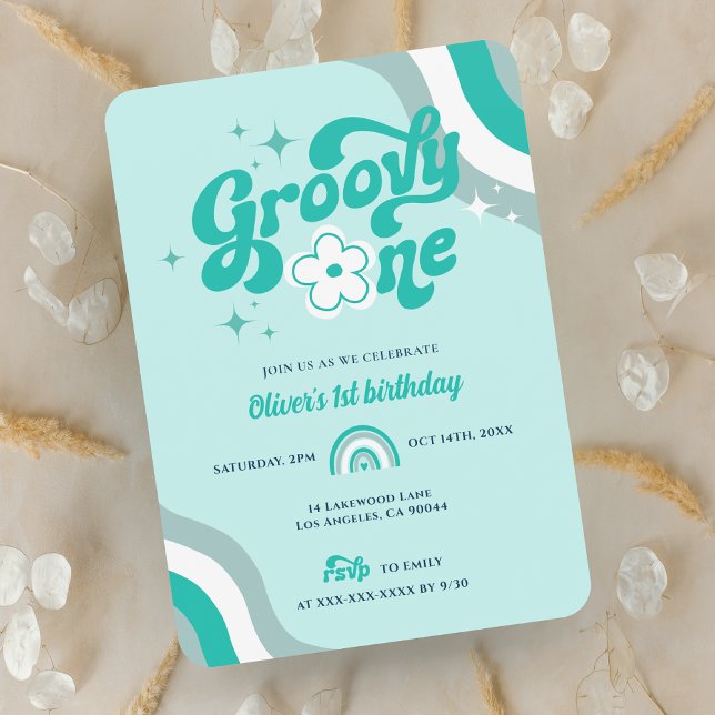Retro Groovy One Boy 1st Birthday Invitation (Creator Uploaded)