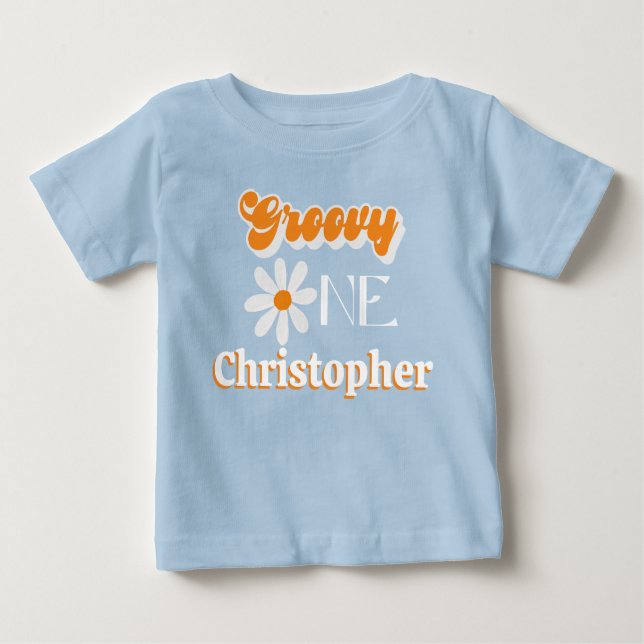Retro Groovy One Boys 1st Birthday Baby T-Shirt (Front)
