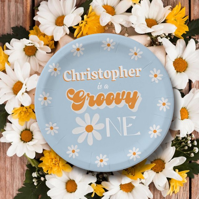 Retro Groovy One Boys 1st Birthday Paper Plate (Creator Uploaded)