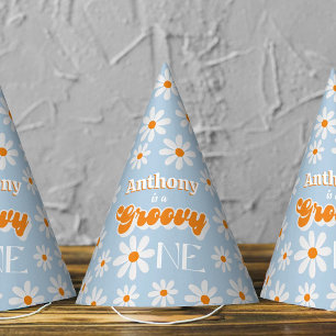 Retro Groovy One Boys 1st Birthday Party Hat