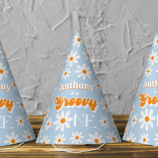 Retro Groovy One Boys 1st Birthday Party Hat