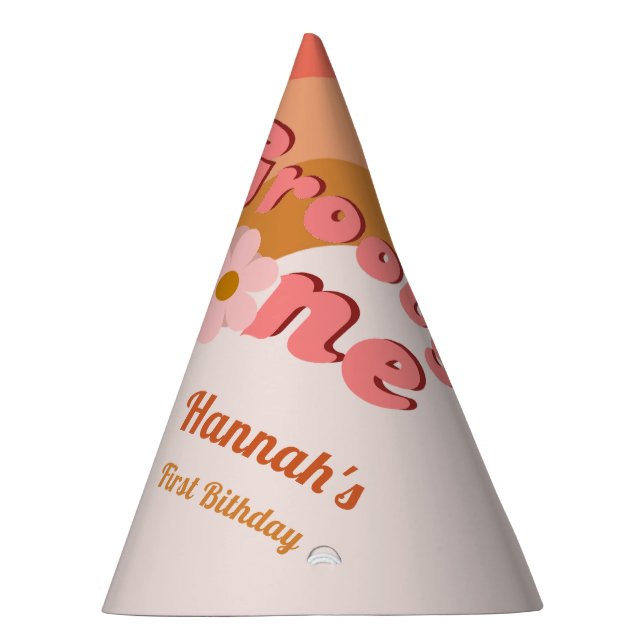 Retro Groovy One  daisy First Birthday Part Party Hat (Right)