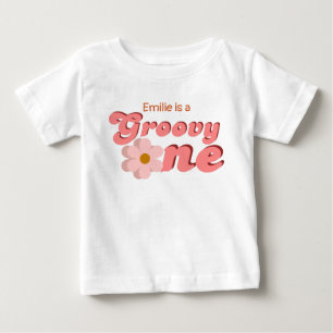 Retro Groovy one Daisy Flower Birthday Party Baby T-Shirt