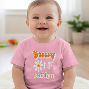 Retro Groovy One Girls 1st Birthday Baby T-Shirt