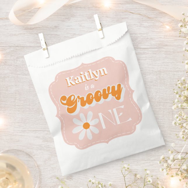 Retro Groovy One Girls 1st Birthday Favour Bag (Clipped)