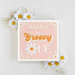 Retro Groovy One Girls 1st Birthday Napkin