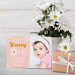Retro Groovy One Girls 1st Birthday Photo Thank You Card<br><div class="desc">Say thank you in style with these trendy 1st birthday thank you cards. The template wording is easy to personalise and your family and friends will be thrilled when they receive these fabulous thank yous.</div>