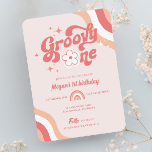 Retro Groovy One Wavy Girl 1st Birthday Invitation