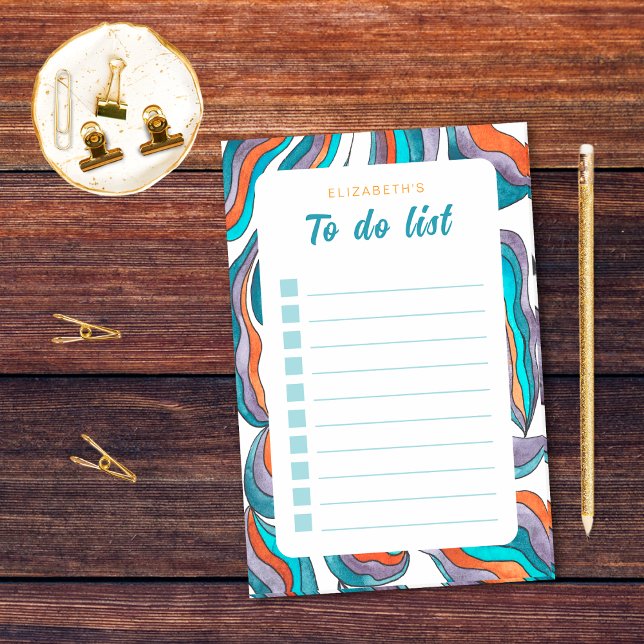 Retro Groovy Orange Blue To Do List Checklist Post-it Notes (Front)