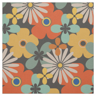 Retro Groovy Orange Brown Gold Floral Fabric