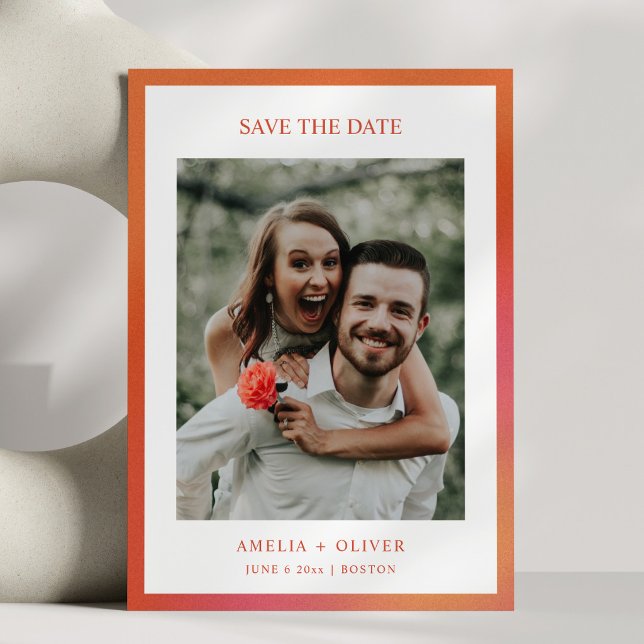 Retro Groovy Orange Fun Summer Gradient Wedding Save The Date (Creator Uploaded)