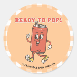 Retro Groovy Orange Gingham Shes Ready To Pop Classic Round Sticker