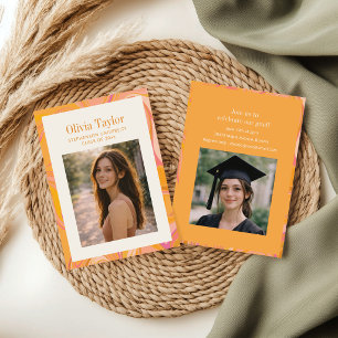 Retro Groovy Orange Pink Photo Graduation Party Invitation